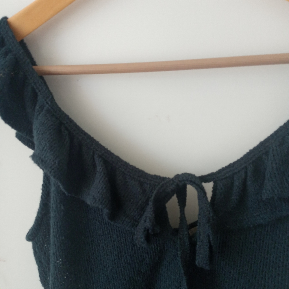 Urban Outfitters S Teal Tie-Front Ruffle Knit Top - Picture 7 of 10